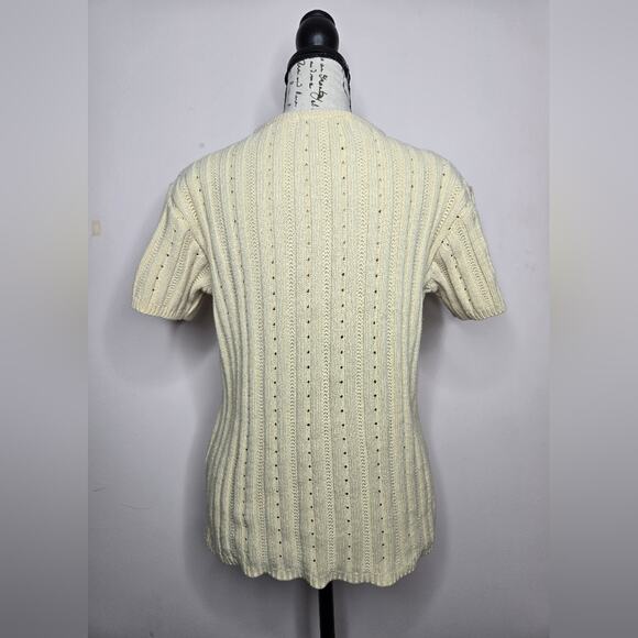 EDDIE BAUER Womens Cream Short Sleeve Sweater Size Medium Round Neck - Picture 3 of 5